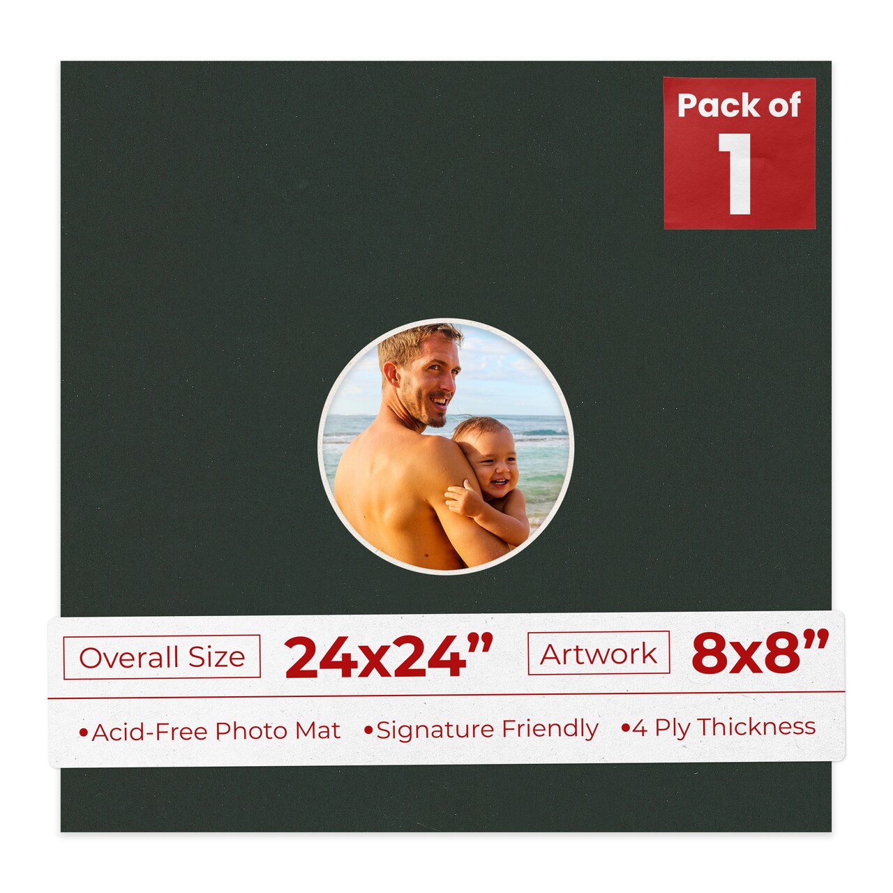 Textured Black Mat Board for 24x24 Frames - Circle Opening for 8x8 Photos